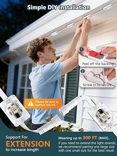 Miniatura 3 de Luces permanentes para exteriores de 100 pies, RGBIC Smart Eave Lights con aplicacióncontrol remoto, IP67 impermeable, 44 modos de escena con 40 lm