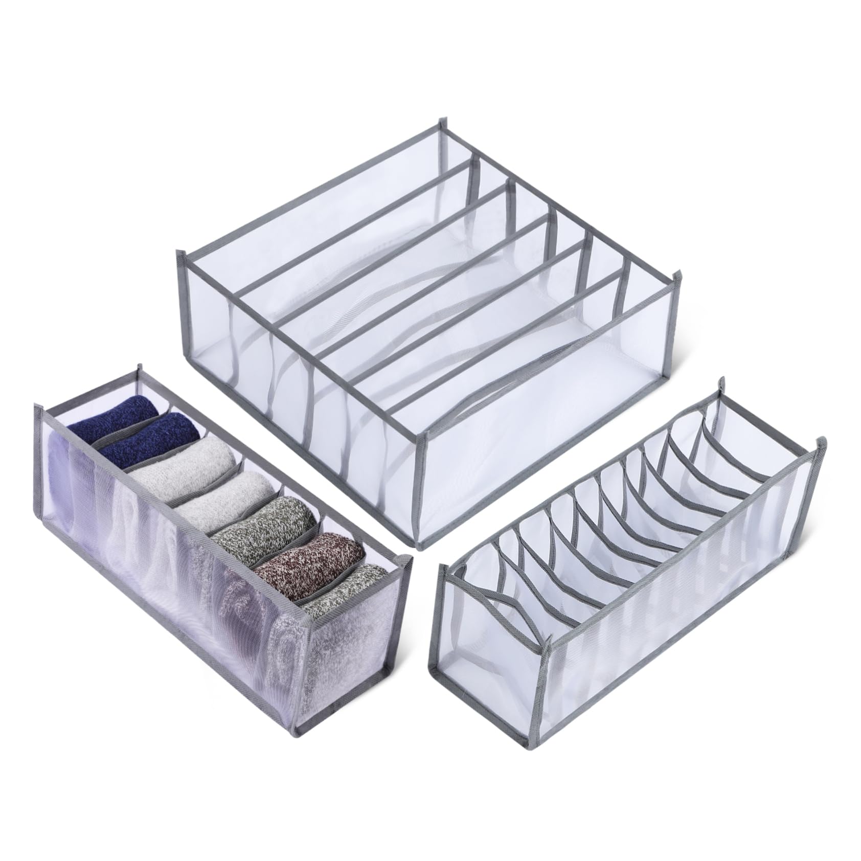 Ciieeo 3 Pcs Organizer Underwear Socks Storage for Closet Mesh Dresser Divider for Neat Clothing Organization Wardrobe