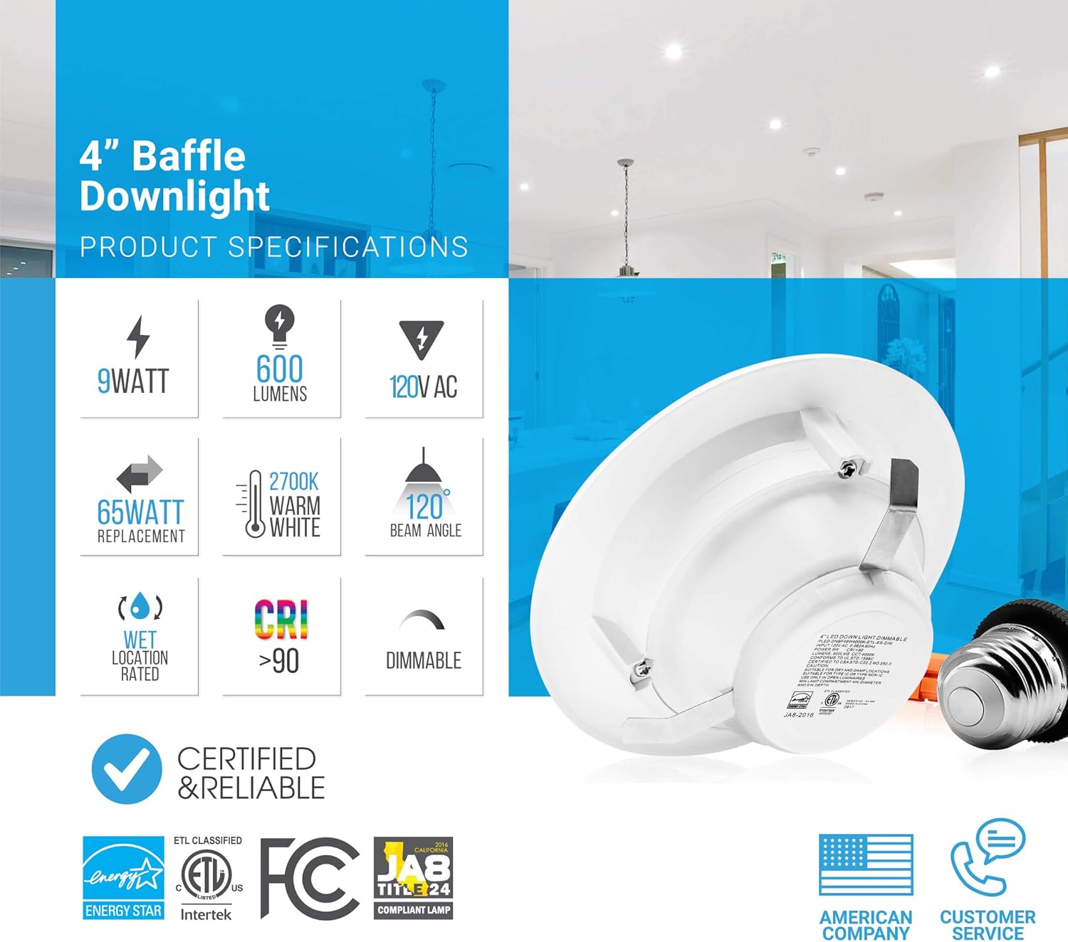 PARMIDA (12 Pack) 4" inch Dimmable LED Recessed Lighting, Retrofit Downlight, 9W (65W Replacement), 600lm, Baffle Trim, Ceiling Can Lights, Energy Star & ETL-Listed, 5 Year Warranty, 5000K - - 