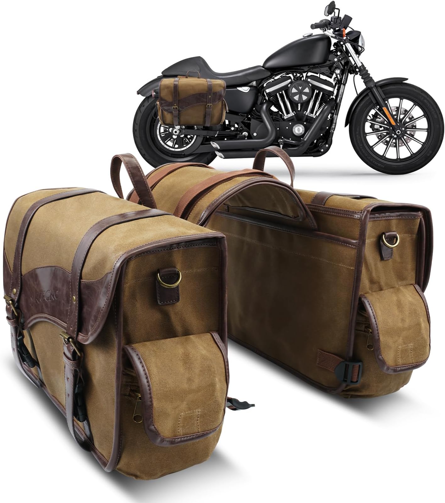 NICECNC Motorcycle Saddle Bags, Vintage Oil Waxed Canvas Motorcycle Saddlebags Panniers Side Throw Over Saddle Bags Compatible with Harley