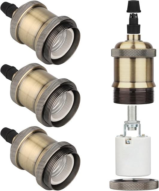 E27 Lamp Holder E27 Bulb Holder Vintage E27 Socket Lamp Bulb Holder Ceramic Pendant Lamp Holder Retro Edison Screw Lamp Holder, Rated 4A 250V for DIY in Bronze, Pack of 4