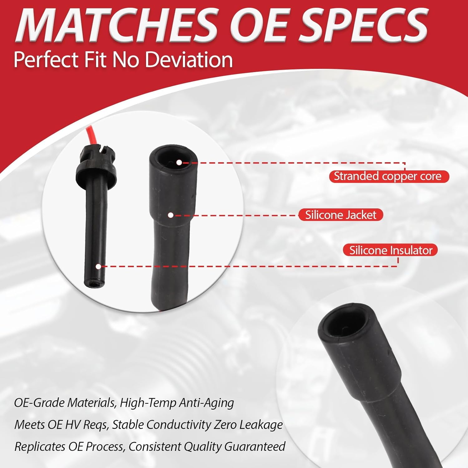 671-4079 Ignition Wire Set 4Pcs Compatible with Chrysler PT Cruiser 01-10, Sebring/Stratus 01-06, Voyager 01-03, Dodge Caravan 01-07 - Replace# 53019 RC-CRX047 7570