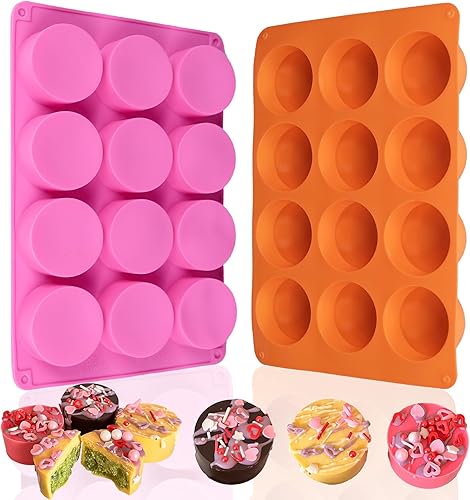 2 moldes de silicona para galletas de chocolate, molde redondo de silicona para hornear de 12 cavidades para Oreos cubiertos de chocolate, dulces,