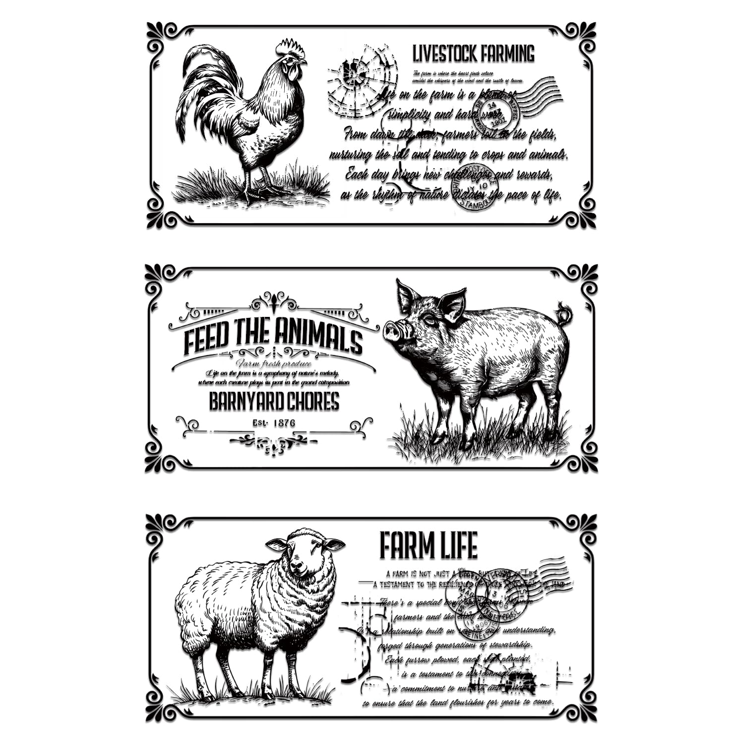 Calcomanías de transferencia GLOBLELAND de animales de granja retro para muebles 3 piezas