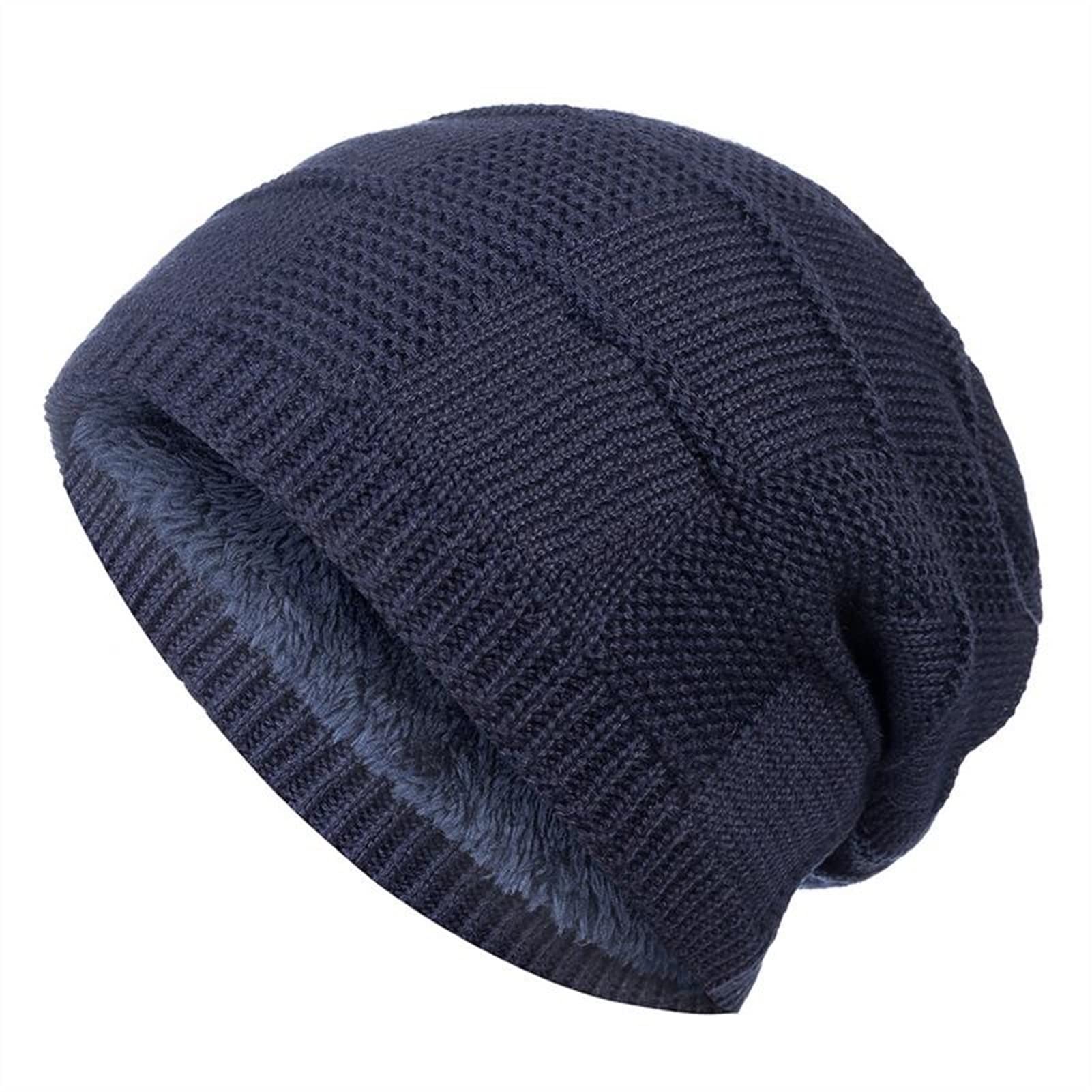 Big Head Beanie jednolity kolor czapka zimowa męska damska ciepła czapka bawełniana podszewka dzianinowa czapka nadaje się do uprawiania sportów na świeżym powietrzu narciarstwa (kolor: Niebieski)
