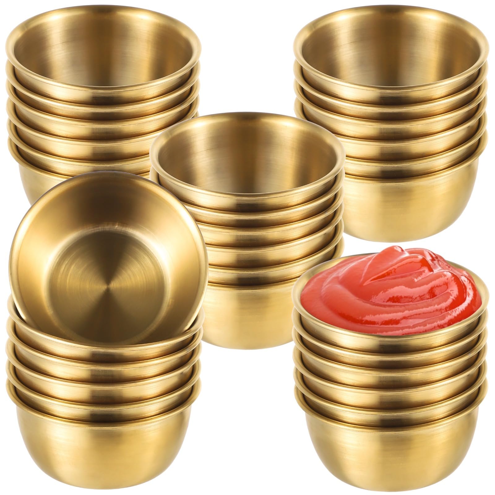 Juego de 12 cuencos de acero inoxidable con borde dorado, elegantes tazas para servir aperitivos