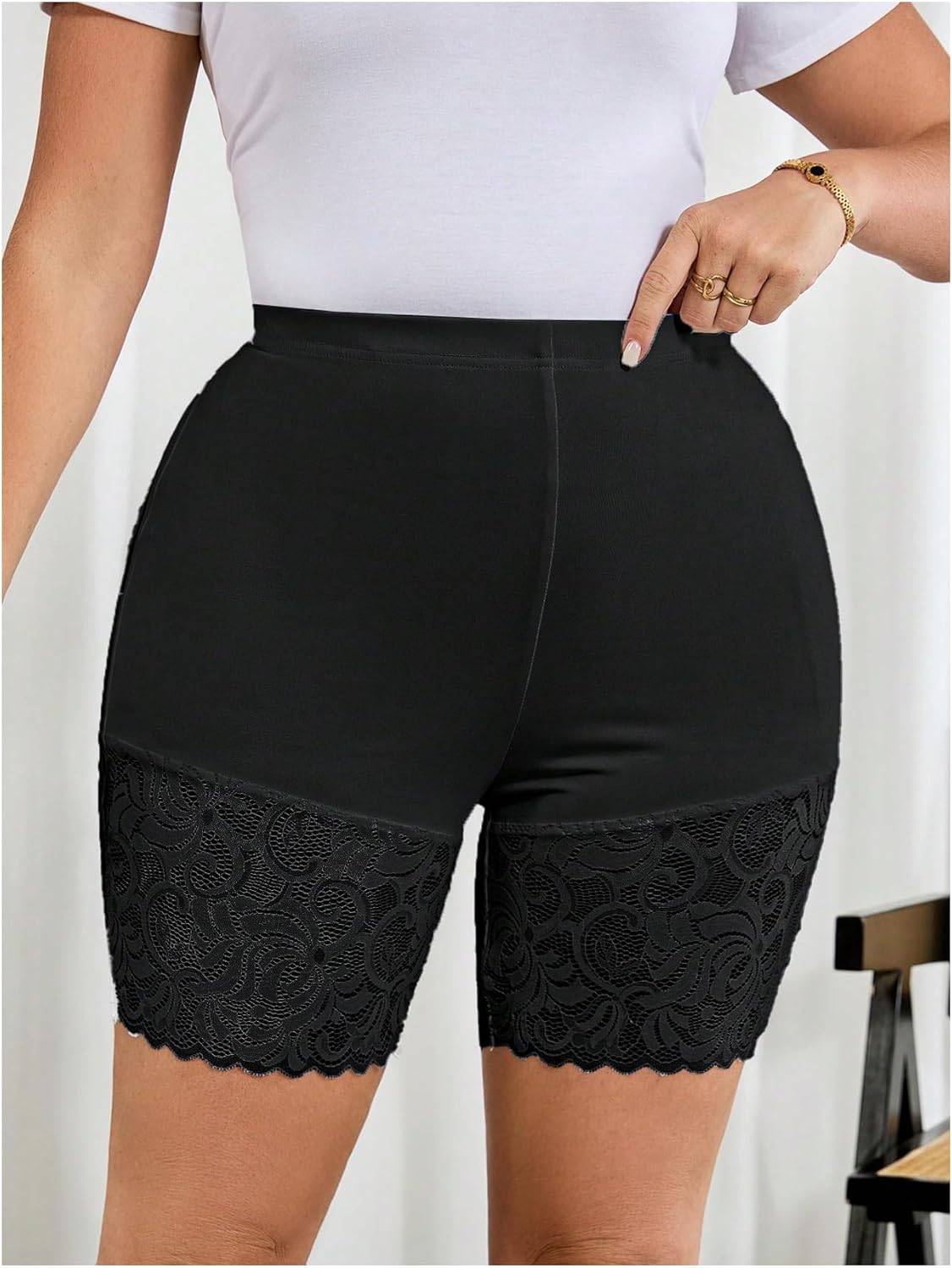 WDIRARA Women's Plus Size 2 Pack Lace Biker Shorts Leggings High Waisted Slip Shorts - Image 6