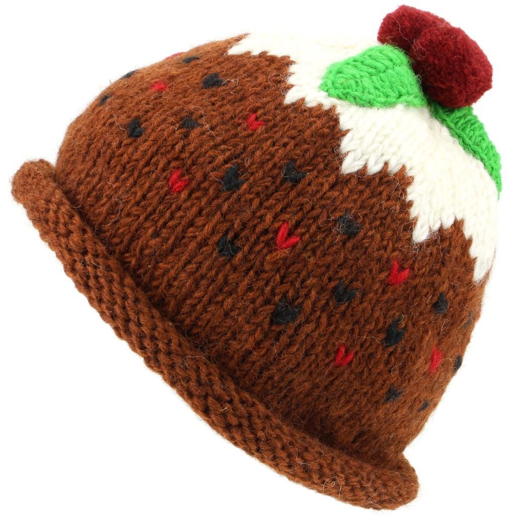 Loudelephant Unisex Christmas Pudding Wool Knit Hat With Warm Fleece Band And Rolled Brim Xmas