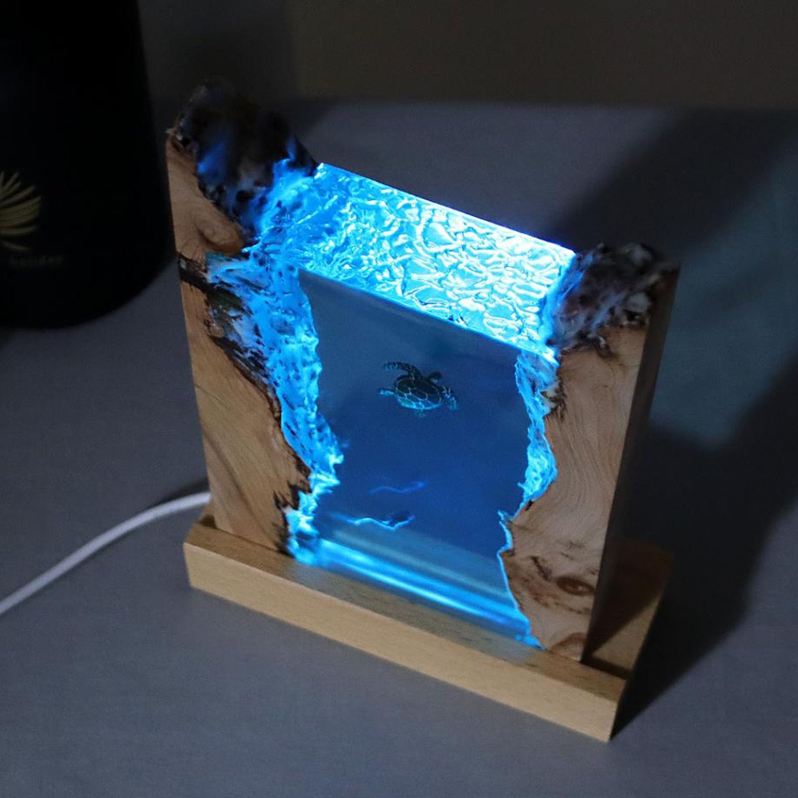 Large Epoxy Resin Wood Light Lap Diver And Hupback Whale | Desertcart - View #3