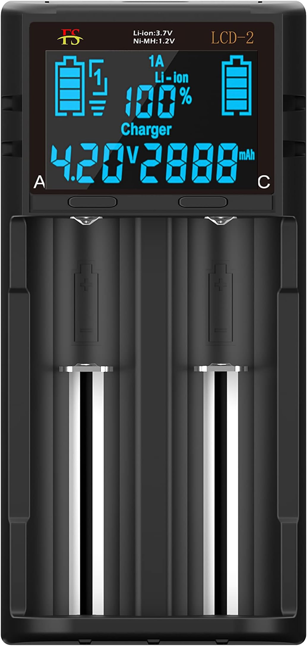 LCD-2 18650 Battery Charger, Including Lcd Displayable Capacity, 2A Intelligent Universal Fast Charger, Suitable For3.7V Lithium Ion 1.2V Ni-mh Ni-cd AA AAA Batteries