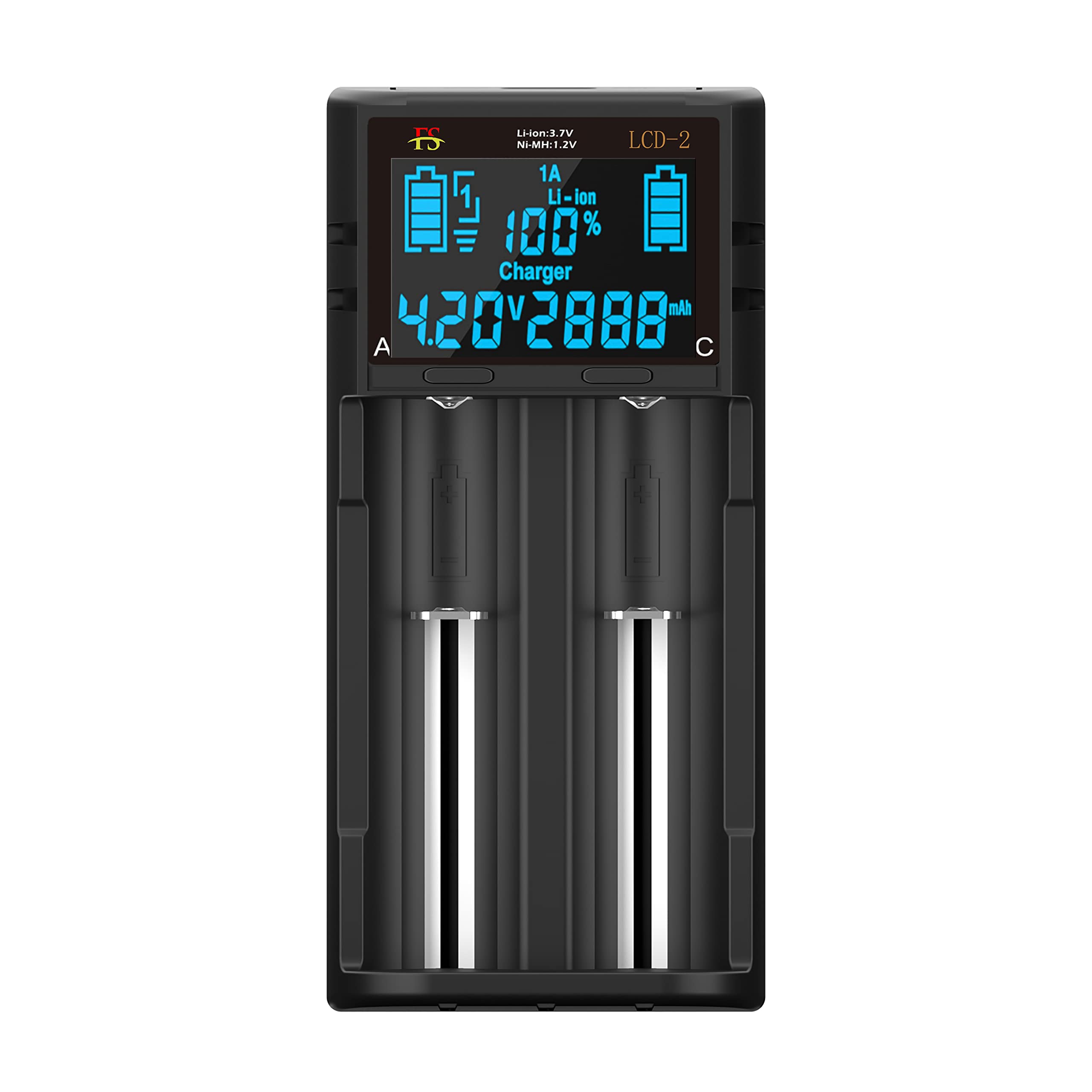 LCD-2 18650 Battery Charger, Including Lcd Displayable Capacity, 2A Intelligent Universal Fast Charger, Suitable For3.7V Lithium Ion 1.2V Ni-mh Ni-cd AA AAA Batteries