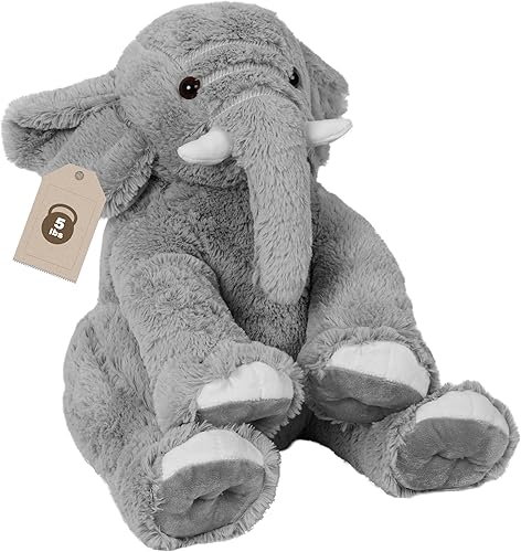 Miniatura 8 de Animales de peluche de elefante con peso, 5 libras, almohada gigante de elefante de 16 pulgadas para niños y niñas, Navidad (azul)