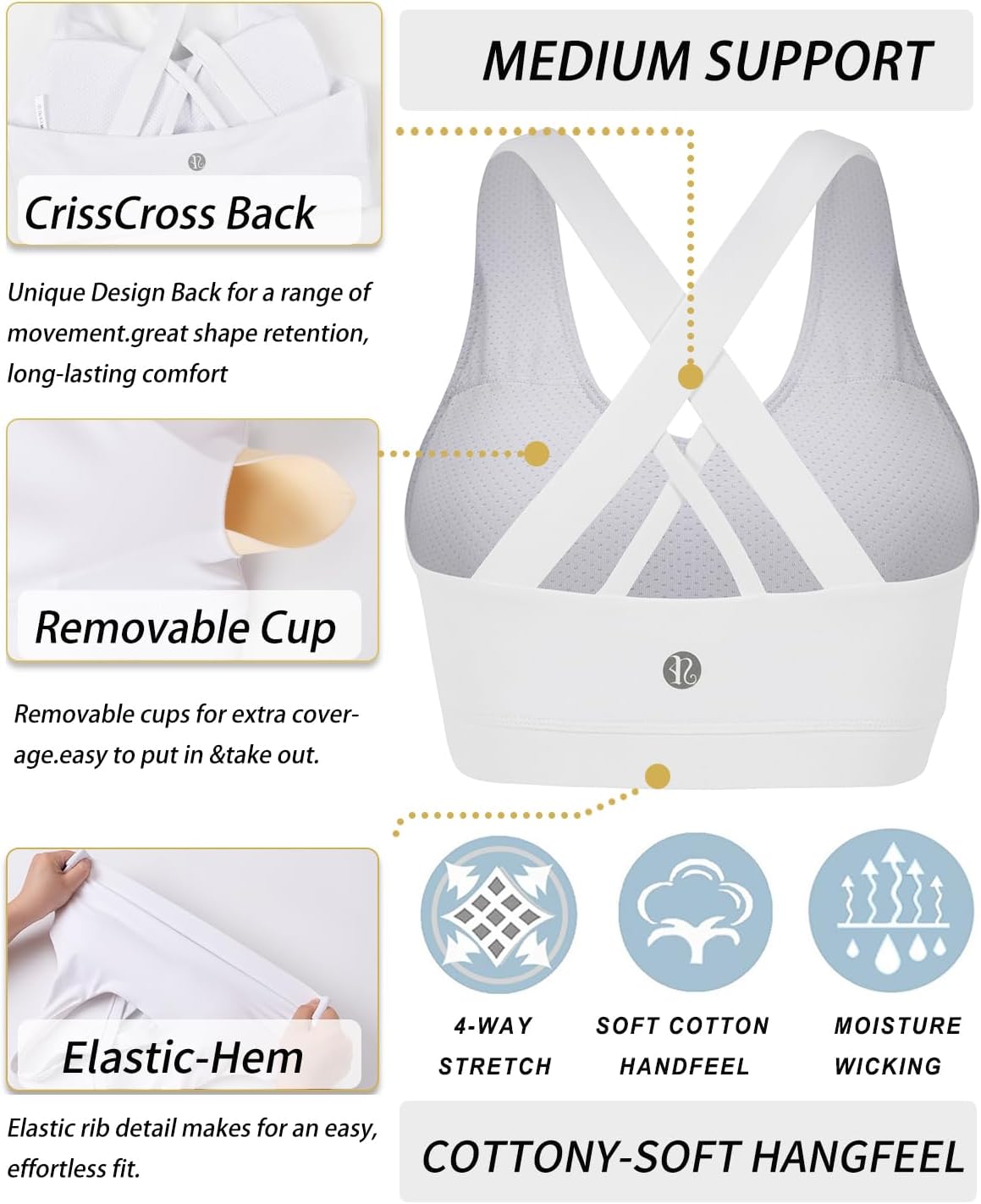 Size XL ..RUNNING GIRL Sports Bras for Women,Padded Strappy Sports Bras Criss-Cross Back Medium Support Sports Bras with Removable Cups