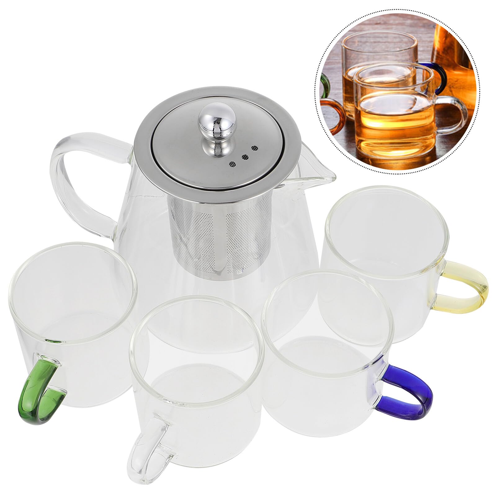 TOYANDONA Glas-teekanne mit Integriertem Tee-Ei Hitzebeständig und Transparent Inklusive Tassen Geeignet für Jasmintee Grüntee und Oolong-Tee Eleganter Griff für Komfortables Handling
