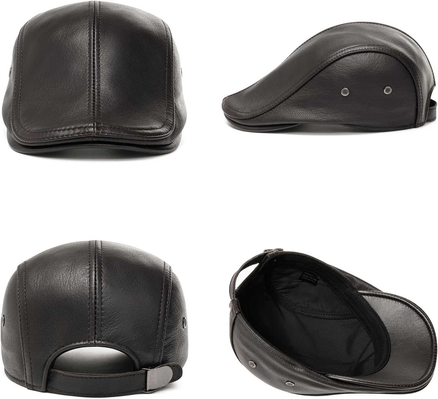 BOTVELA Men's Genuine Newsboy Leather Hat Adjustable Golf Flat Ivy Cap Gatsby Driving Beret Hat - Image 6