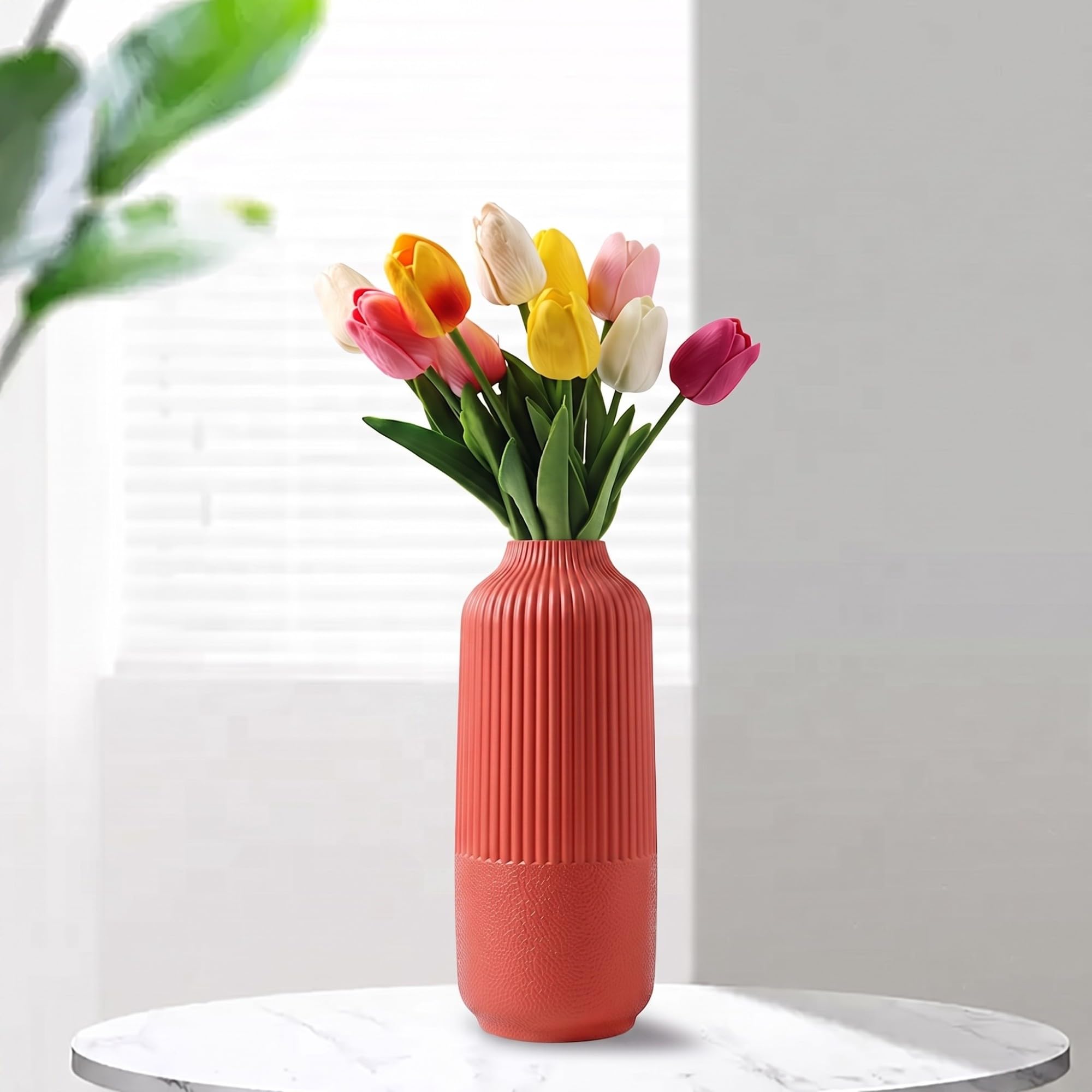 Ascension Plastic Unbreakable Flower Pot for Home Office Bed Room Living Room Decoration Different Shaped Flower Pot Vases for Diwali Centerpiece & Shelf Decor Only Vase Not Flowers (Red)-image-30
