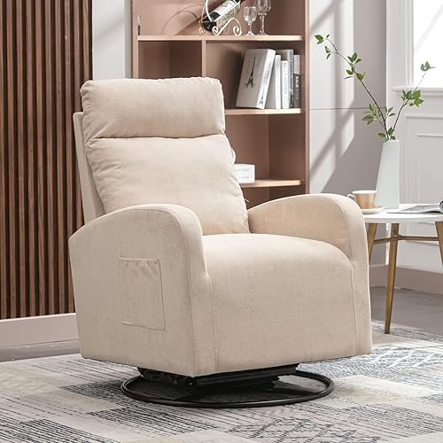Mecedora giratoria, sillón giratorio para guardería, tapizado de tela de tilo, mecedoras modernas con respaldo alto para guardería, dormitorio, sala