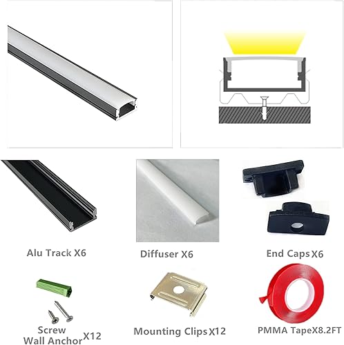 Miniatura 16 de Paquete de 6 tiras LED de aluminio montadas en superficie de 16 pulgadas con difusor anti UV, mejora tu iluminación con estilo y funcionalidad