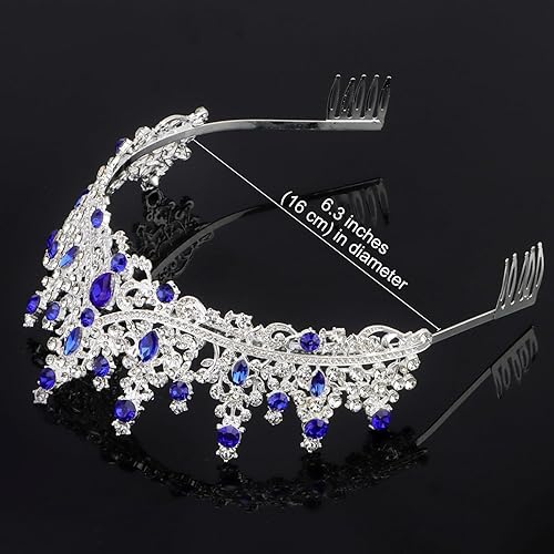 Miniatura 6 de COCIDE Tiaras y coronas de cristal azul para mujer, coronas de princesa reina para mujer, tiaras de diamantes de imitación para niñas, novia, boda,