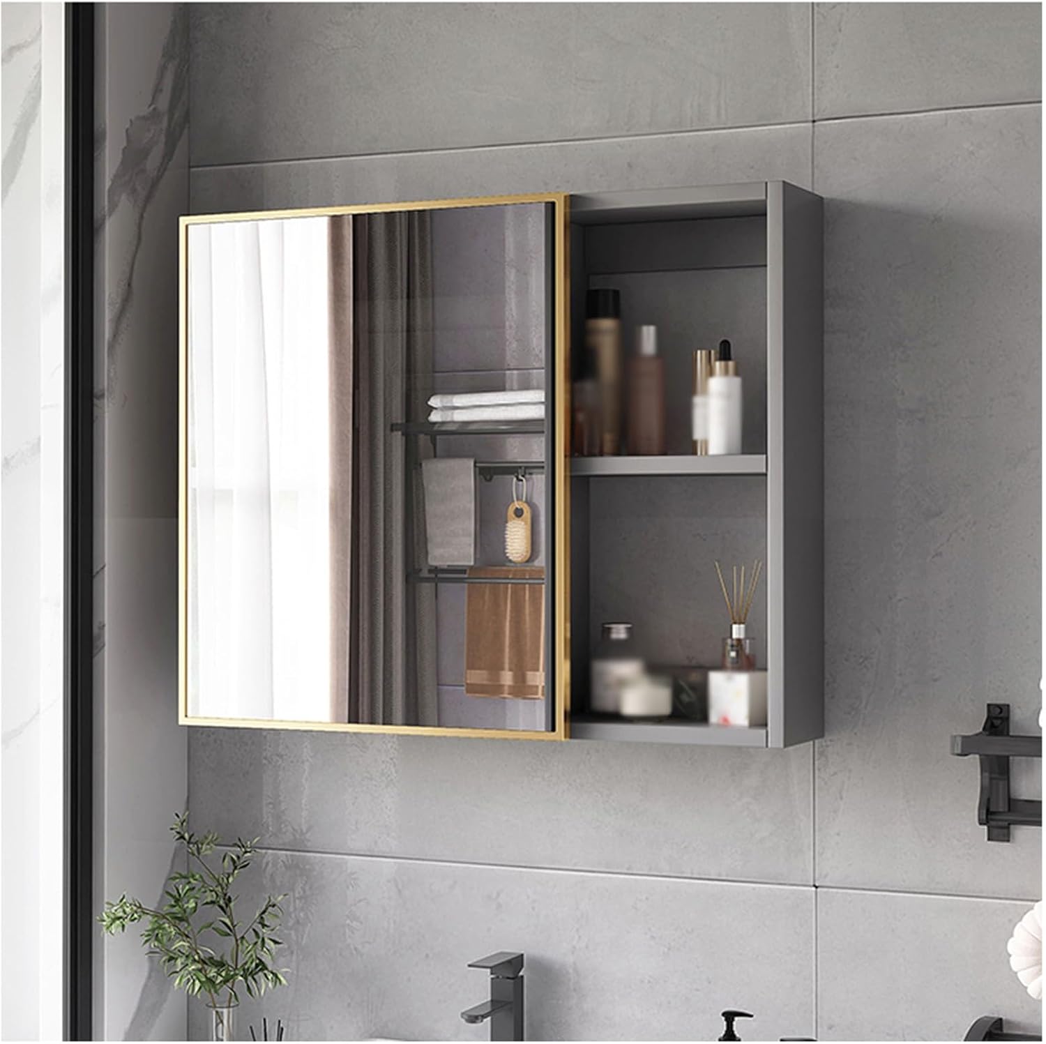 Amazon.com: LYCDPYCD Solid Wood Bathroom Mirror Cabinet Storage Cabinet ...