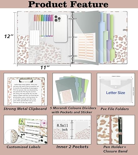 Miniatura 2 de Carpeta transparente de 3 anillos de 2 pulgadas para hojas de 8.5 x 11 pulgadas, portapapeles, 5 divisores con pestañas y bolsillos, 18 marcadores