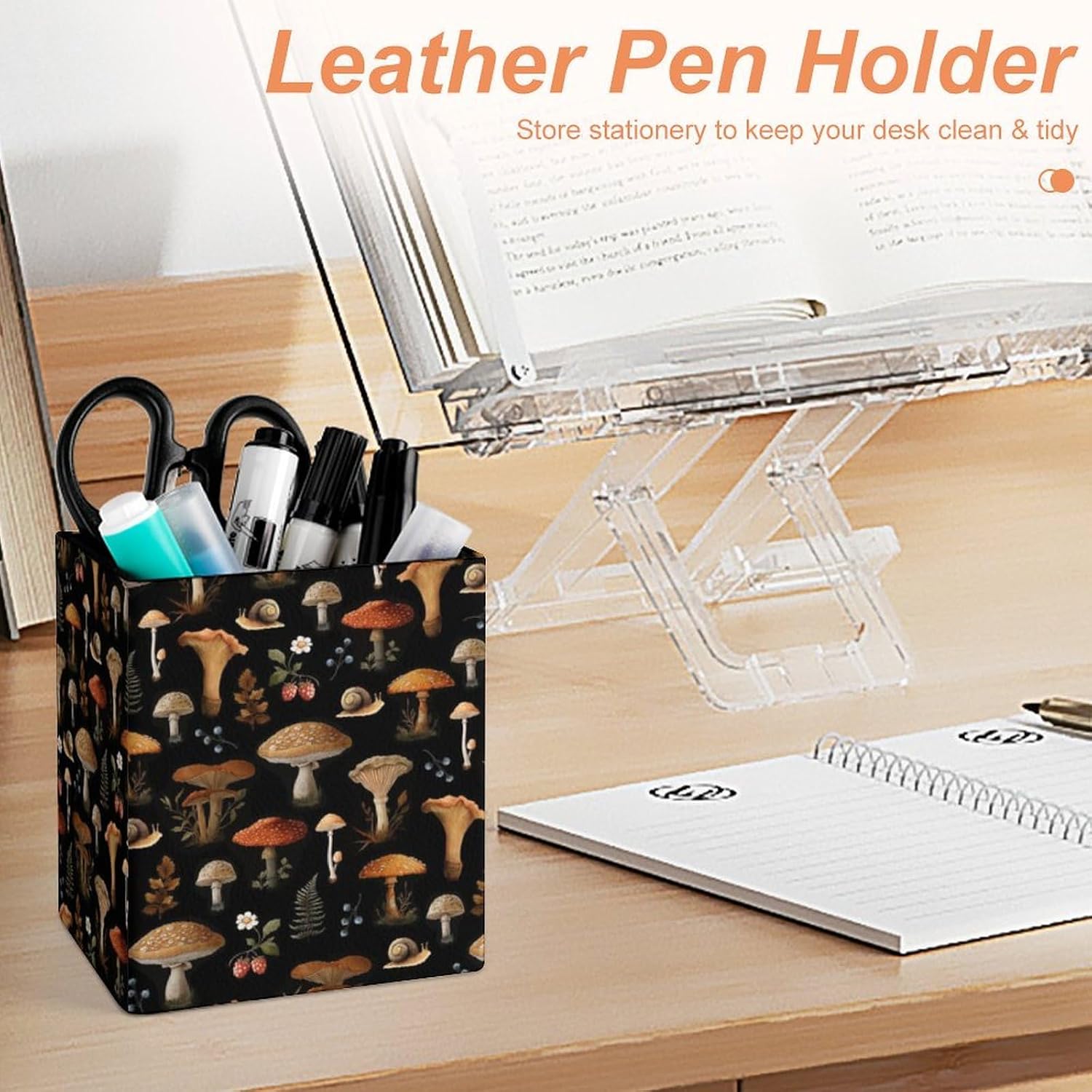 Mushroom Snail Berry Square Leather Pen Holder image 4