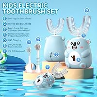 Vista 5 de Cepillo de dientes eléctrico en forma de U para niños, limpieza sónica automática de 360°, 6 modos, 4 cabezales de cepillo, bonito diseño de koala
