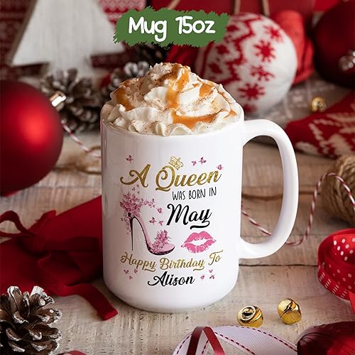 Miniatura 6 de Taza de té de cumpleaños personalizada  A Queen Was Born  Taza de café personalizada de cerámica de cumpleaños para mujeres  Regalo personalizado de