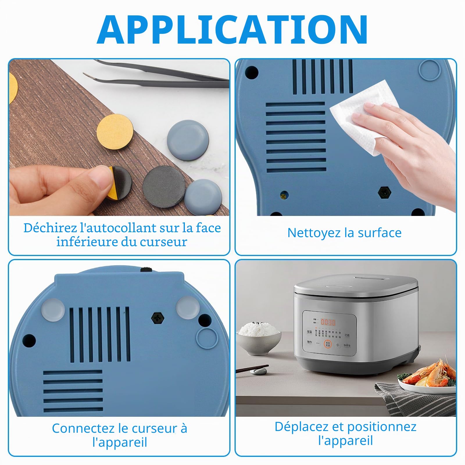 Lot de 36 glissières autocollantes pour appareils de cuisine, petits appareils de cuisine, faciles à déplacer et autocollants (20 mm, 22 mm, 25 mm)