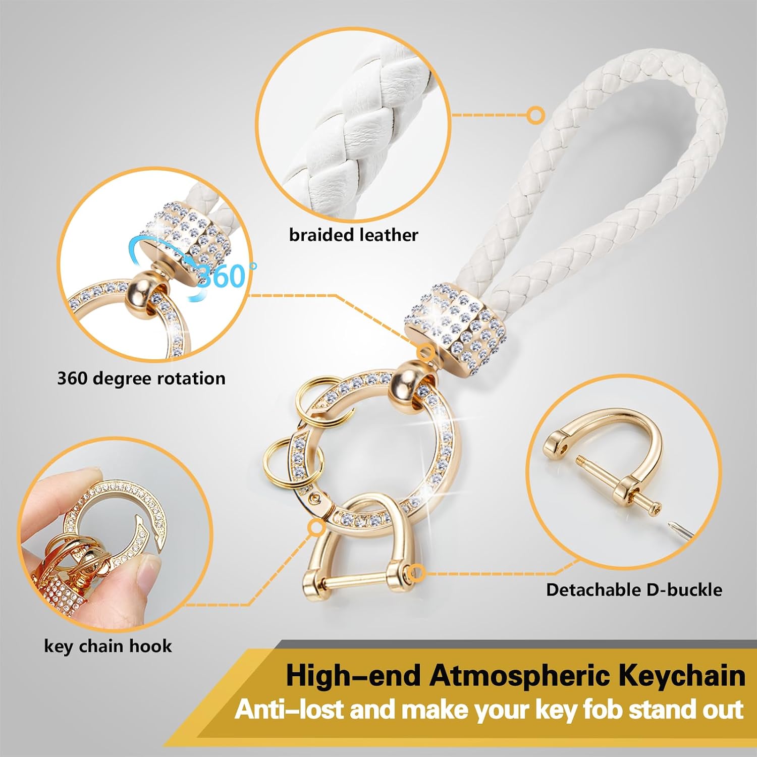 Key Fob Cover for Mercedes Benz, Rhinestone Loop Case, Gold Edge image 3