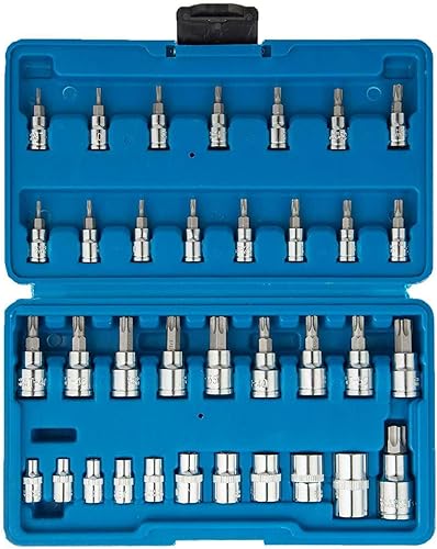 VCT Juego de brocas Torx y E-Socket de 35 piezas con estuche con brocas de acero industriales S2