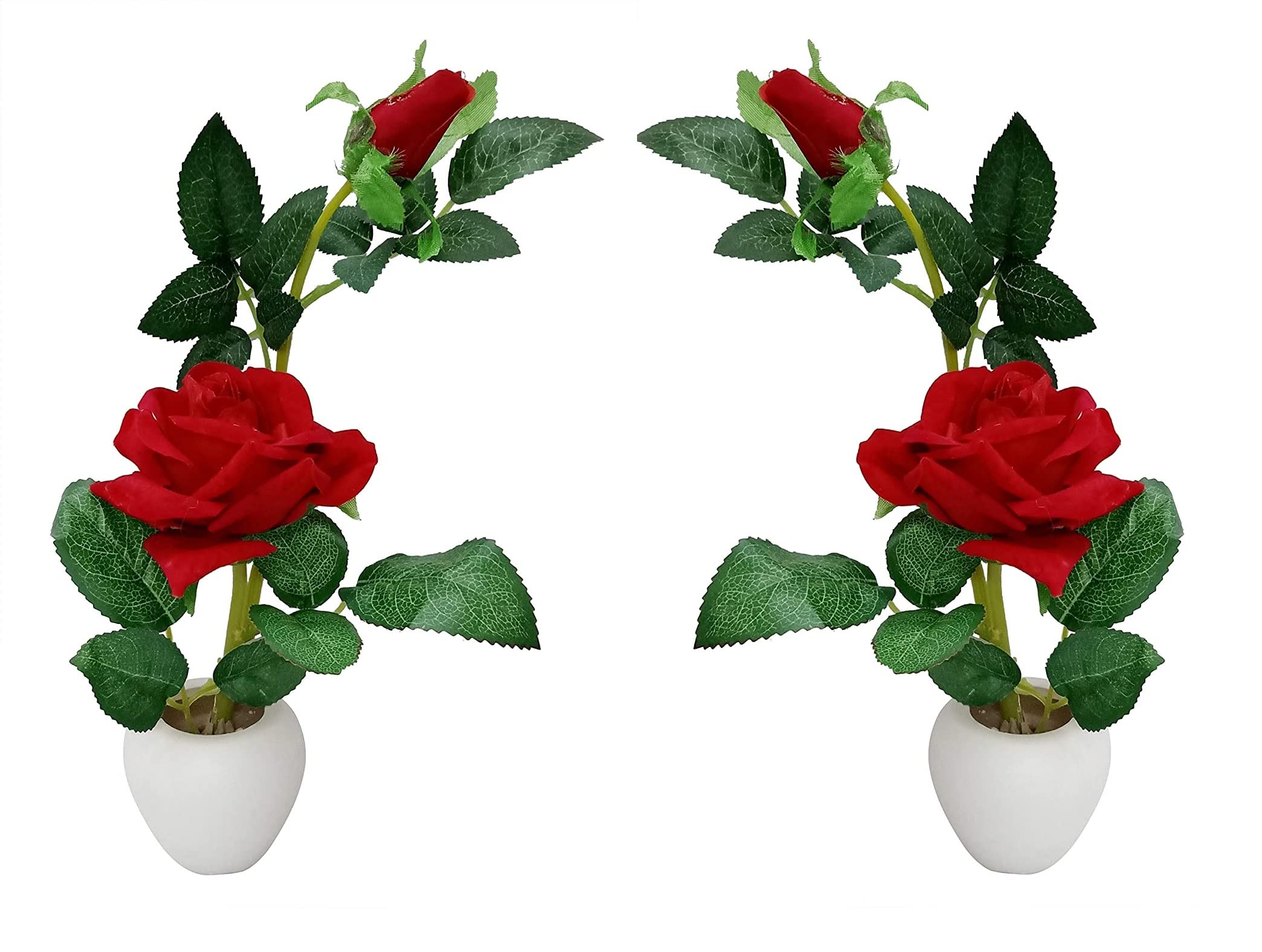 Ethnic Karigari Artificial Flower Pots/Faux Plants Plants with Pot Red Rose Pots Set of 2 Studio Plants for Home Decor, Living Room, Balcony.Rose/Propose/Valentine's Day