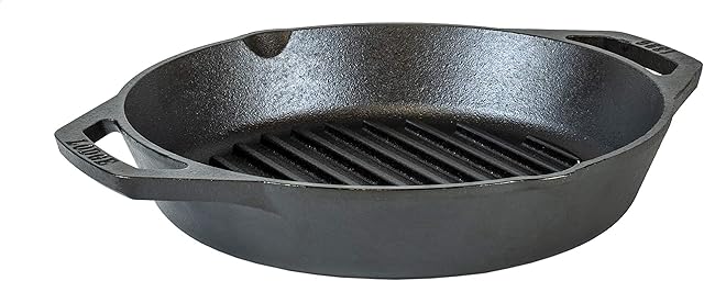 Lodge 10.25" Cast Iron Dual Handle Grill Pan, Black