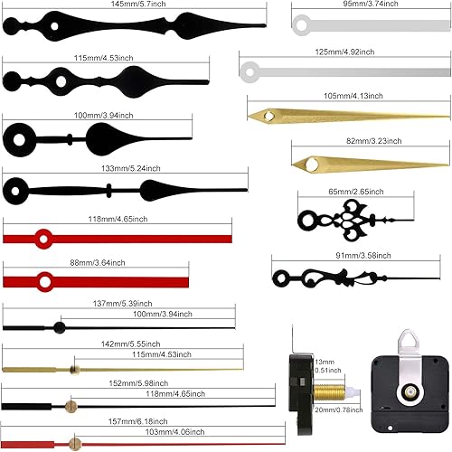 Miniatura 7 de Mecanismo de movimiento de reloj de cuarzo de 6 piezas con 6 pares de manecillas de reloj de bricolaje diferentes, piezas de reparación a pilas,