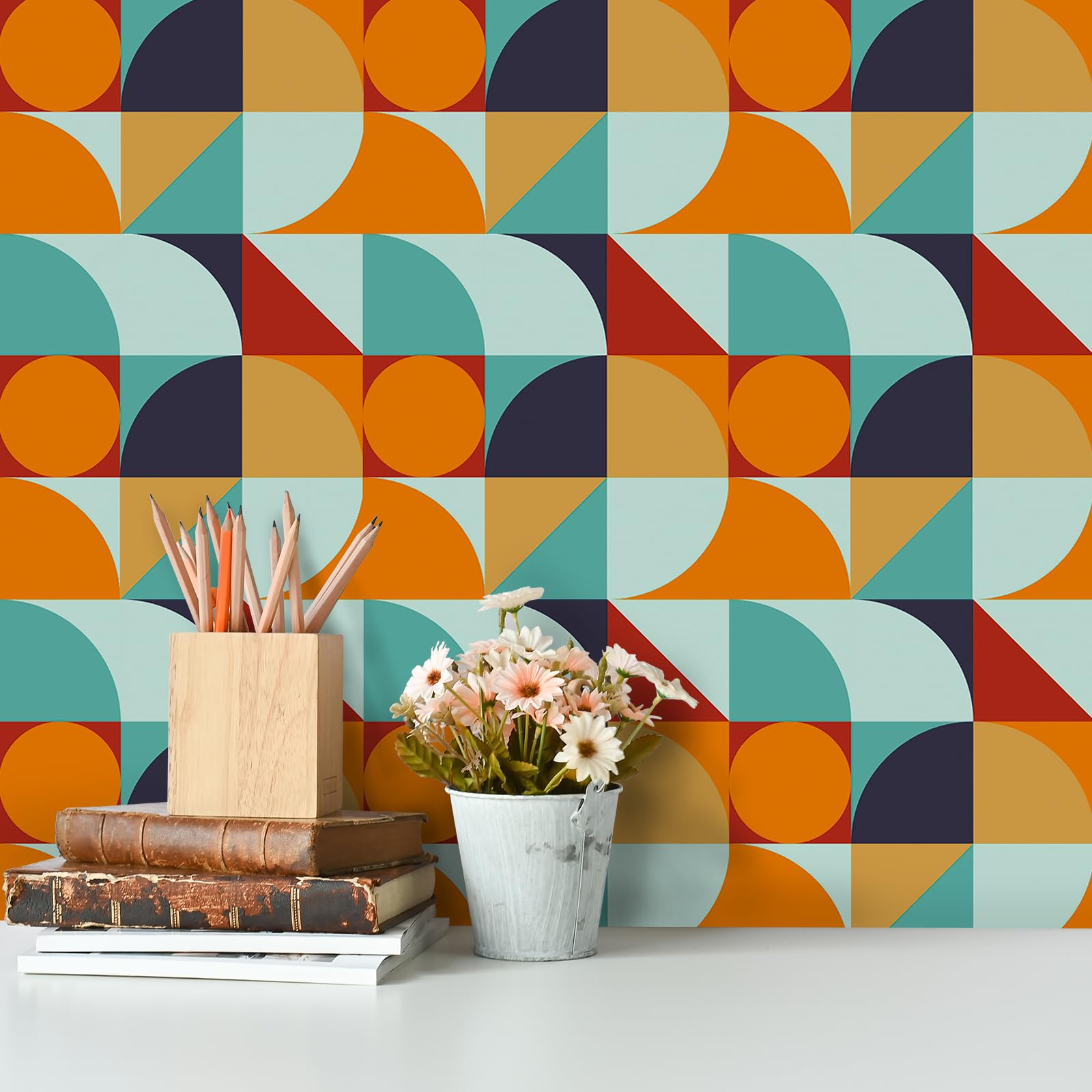 VaryPaper Peel and Stick Colourful Geometric Wallpaper 44.5cmx200cm Sticky Back Plastic Vinyl Wrap for Furniture Thick Lining Paper for Wall Patterned Wallpaper for Bedroom Hallway Cupboard Shelves - Image 2
