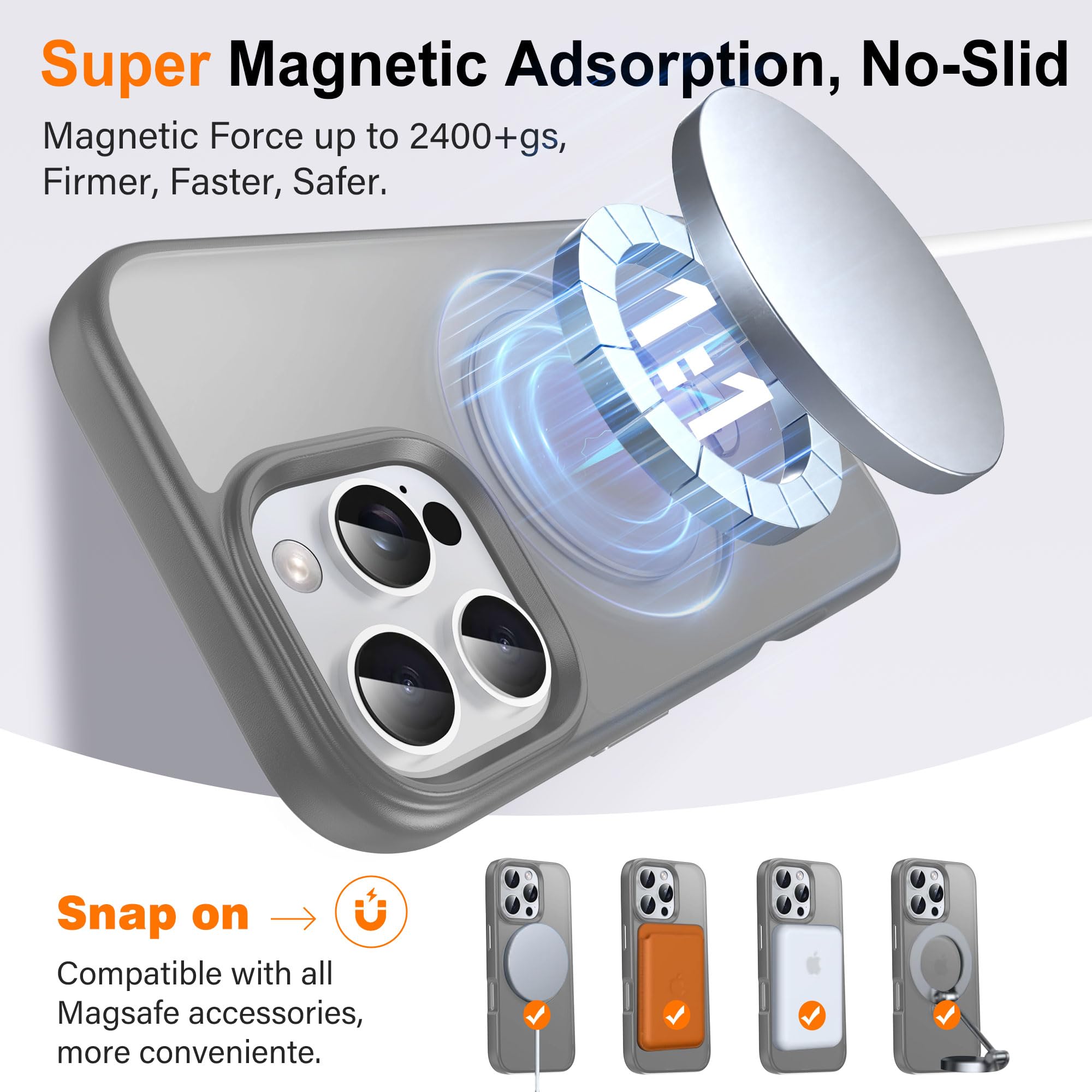 For IPhone 16 Pro Max Magnetic Phone Case,Compatible With Mag-Safe,With 360Rotatable Ring Kickstand,Drop Protection,Heavy Duty Shockproof Matte Rugged - View #7