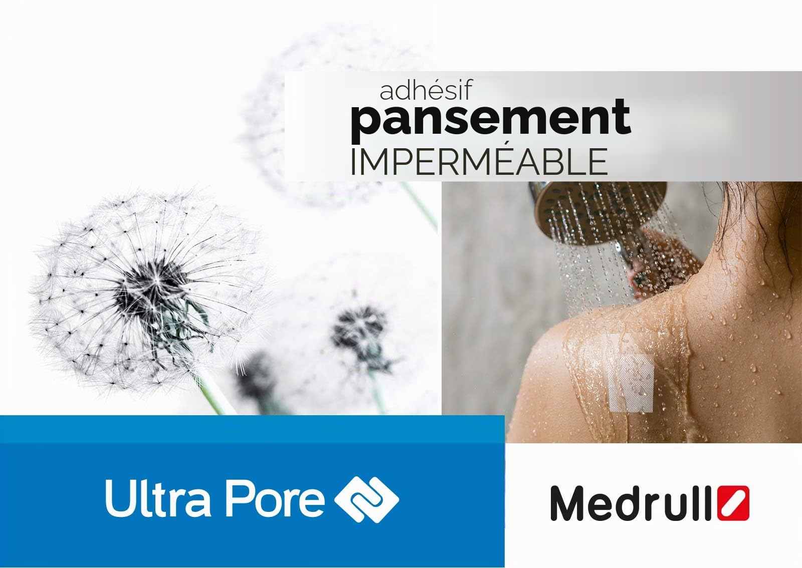 Medrull ULTRA PORE - Pansement transparent et imperméable - Taille du pansement – 10cm x 9cm - Taille du carré de coton – 5cm x 5cm - 75 pièces stériles - Pansements emballés individuellement