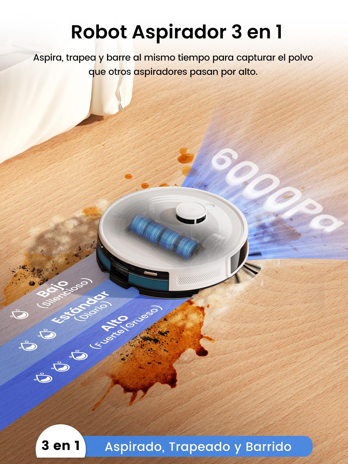 Lefant M2 Plus Robot Aspirador y Fregasuelos, 6000Pa con Estación de Vaciado Automático, Navegación Láser con Mapeo, Evitación de Obstáculos PSD, 140min Autonomía, Ideal para Pelos de Mascotas