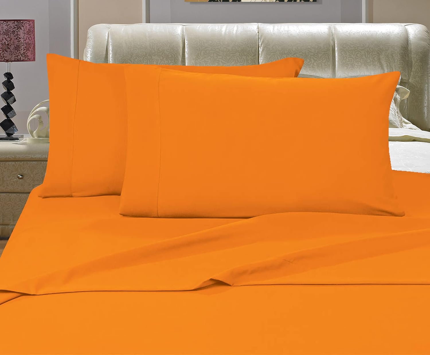Luxury Silky Soft - Wrinkle Resistant 1500 Thread Count Egyptian Quality Super Soft Fade Resistant 4-Piece Bed Sheet Set, Deep Pocket, Queen Orange