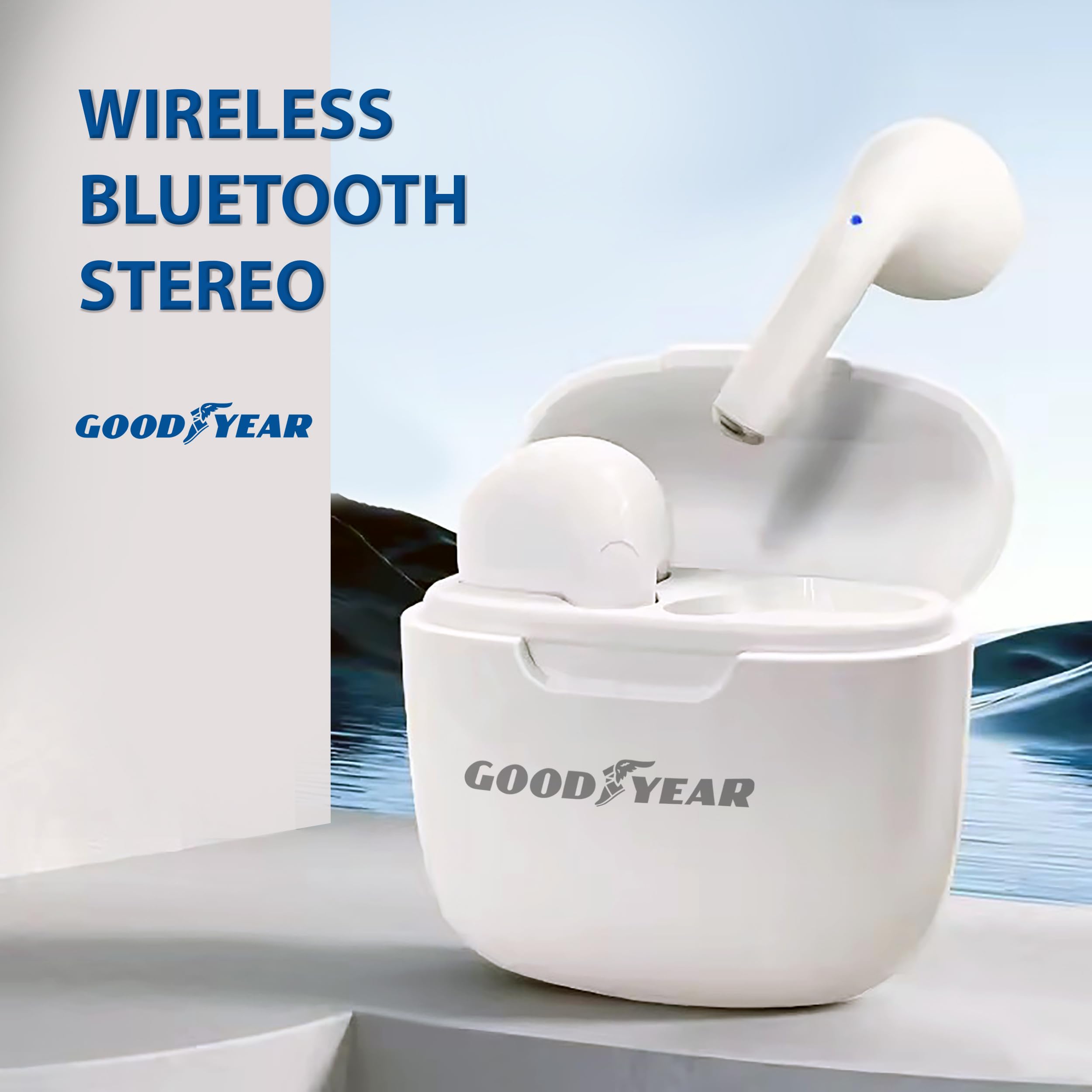 Goodyear Écouteurs sans Fil avec étui de Charge 60 Heures, Casque Bluetooth 5.3, Intra-auriculaire, câble USB-C de Charge Inclus, True Wireless Stéréo, Audio Surround, Microphone et Touch Controls,