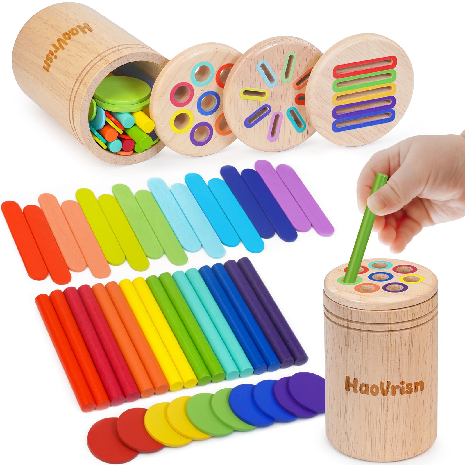 HaoVrisn Montessori Spielzeug ab 1 Jahr, 3-in-1 Montessori Spielzeug ab 2 1 3 Jahre, Spielzeug Holz Montessori 1 2 3 Jahre, Baby Motorikspielzeug ab 1 2 Jahr Kleinkind Spielzeug Sensorik Spielzeug