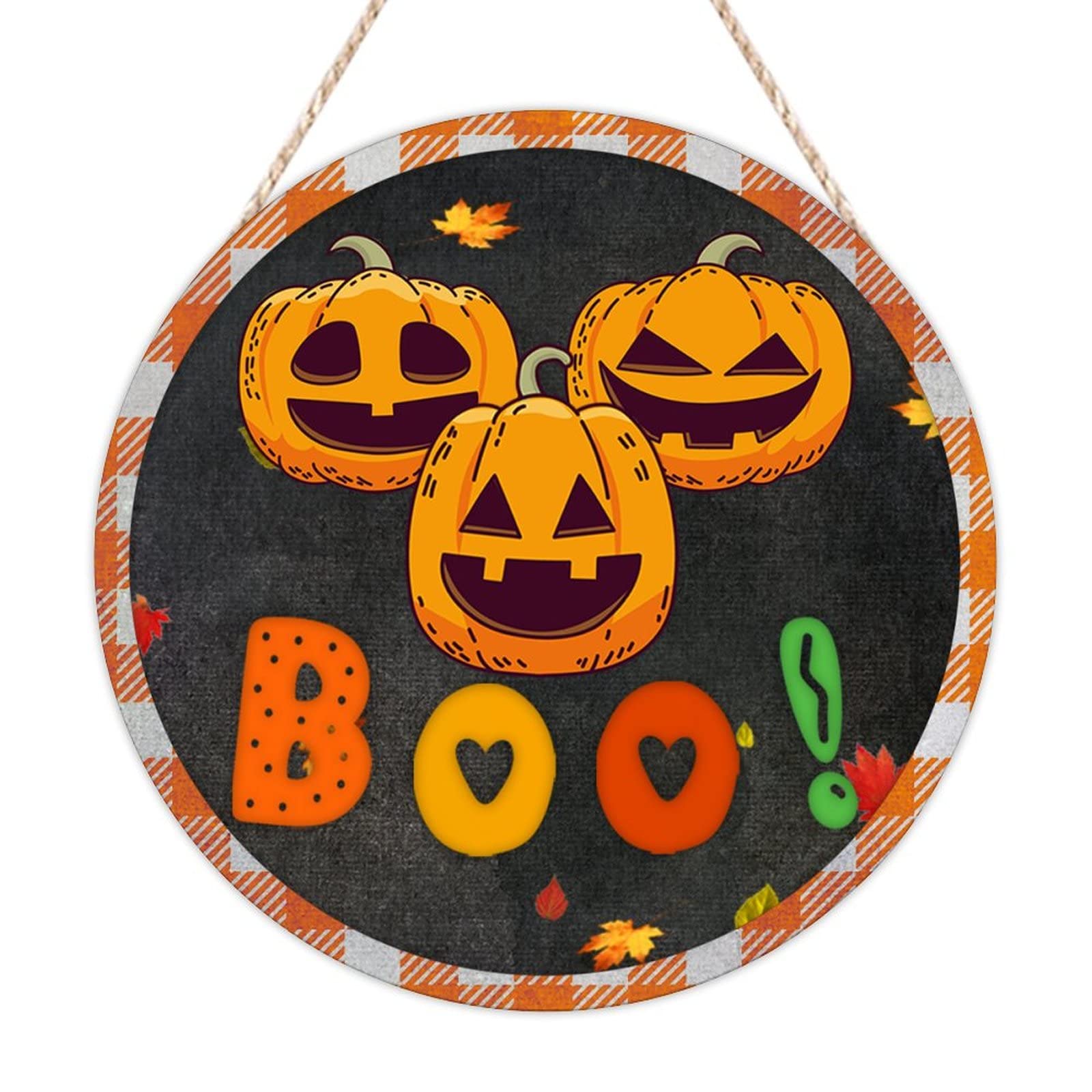 Panneau de bienvenue Halloween Boo en bois suspendre 40cm pour porte et salon