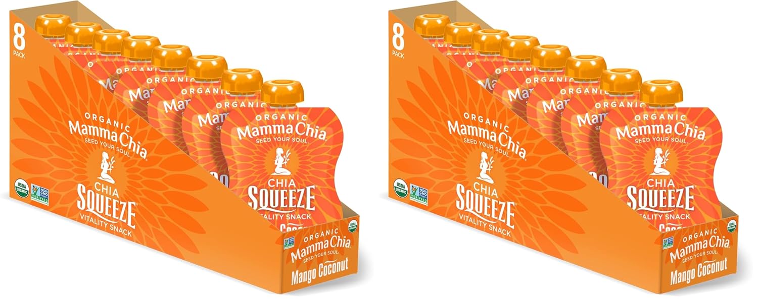 Mamma Chia Squeeze Organic Vitality Snack, Mango Coconut, 3.5 Ounce, 8 Count (Pack of 2)