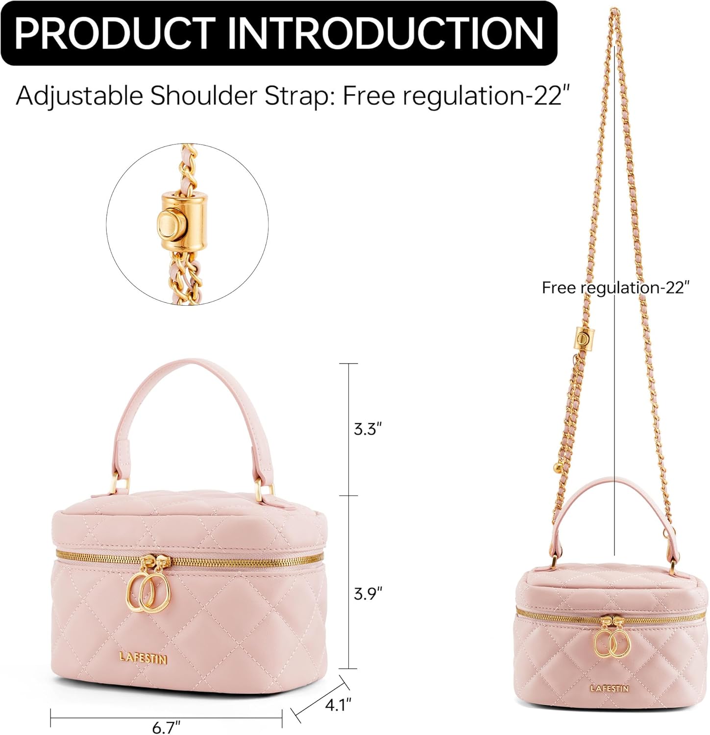LA FESTIN Quilted Box Crossbody Bag for Women, Small Genuine Leather Purse