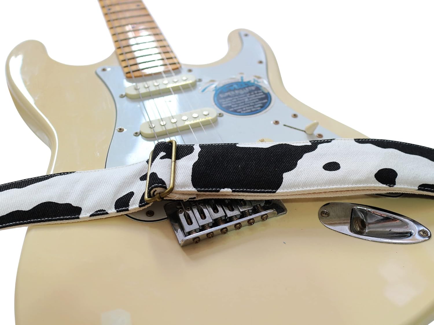 MUSIC FIRST Original Design, 2 inch width (5cm), Black and White Canvas Dairy Cow Electric Guitar Strap Bass Strap (Dairy Cow)