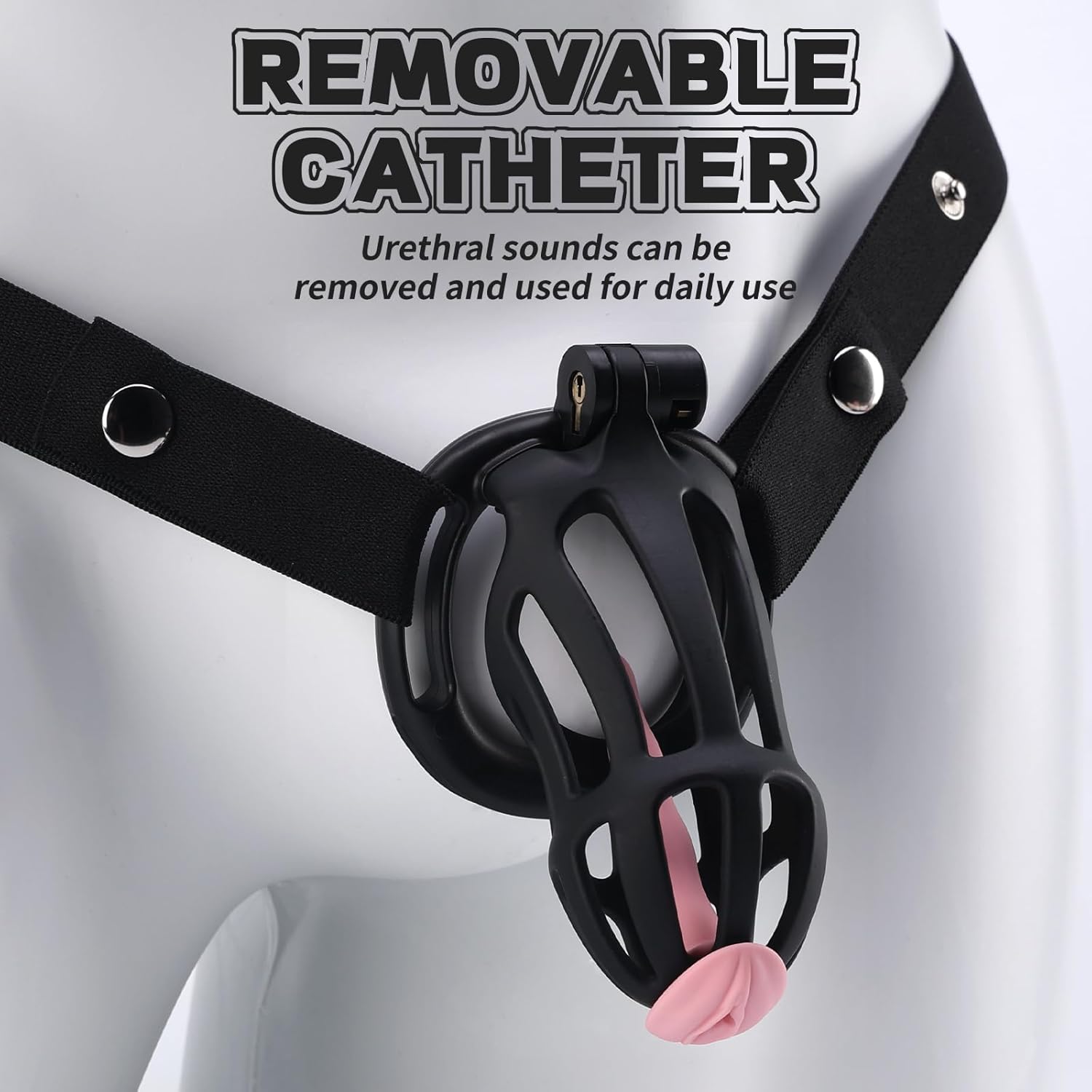 Male Chastity Cage with Belt, Large Chastity Device with 5 Sizes Rings and Invisible Lock for Man Penis Exercise Bondage Gear & Accessories Lightweight Adult Sex Toys(2D-Black)