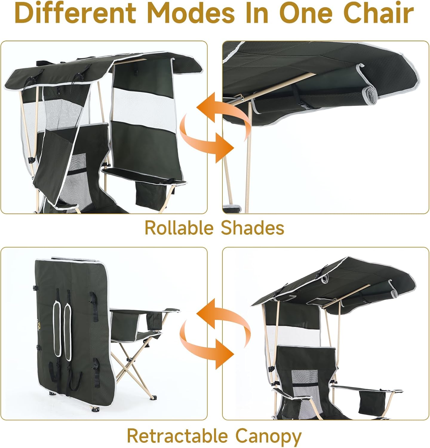 CDEN Canopy Chair, Chair with Shade, Umbrella Chairs, Foldable Camping Chairs, with Detachable Footrest, Cooler Bag, Cup Holder, for Camping, Picnic, Sports, Patio, Traveling (1 Pack)