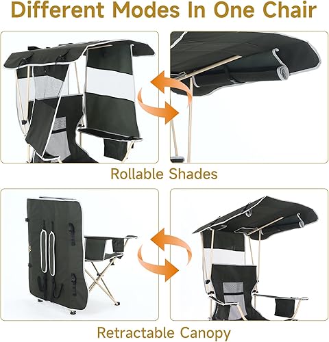 Miniatura 6 de CDEN Silla con toldo, silla con sombra, sillas de paraguas, sillas de camping plegables, con reposapiés desmontable, bolsa refrigeradora, soporte