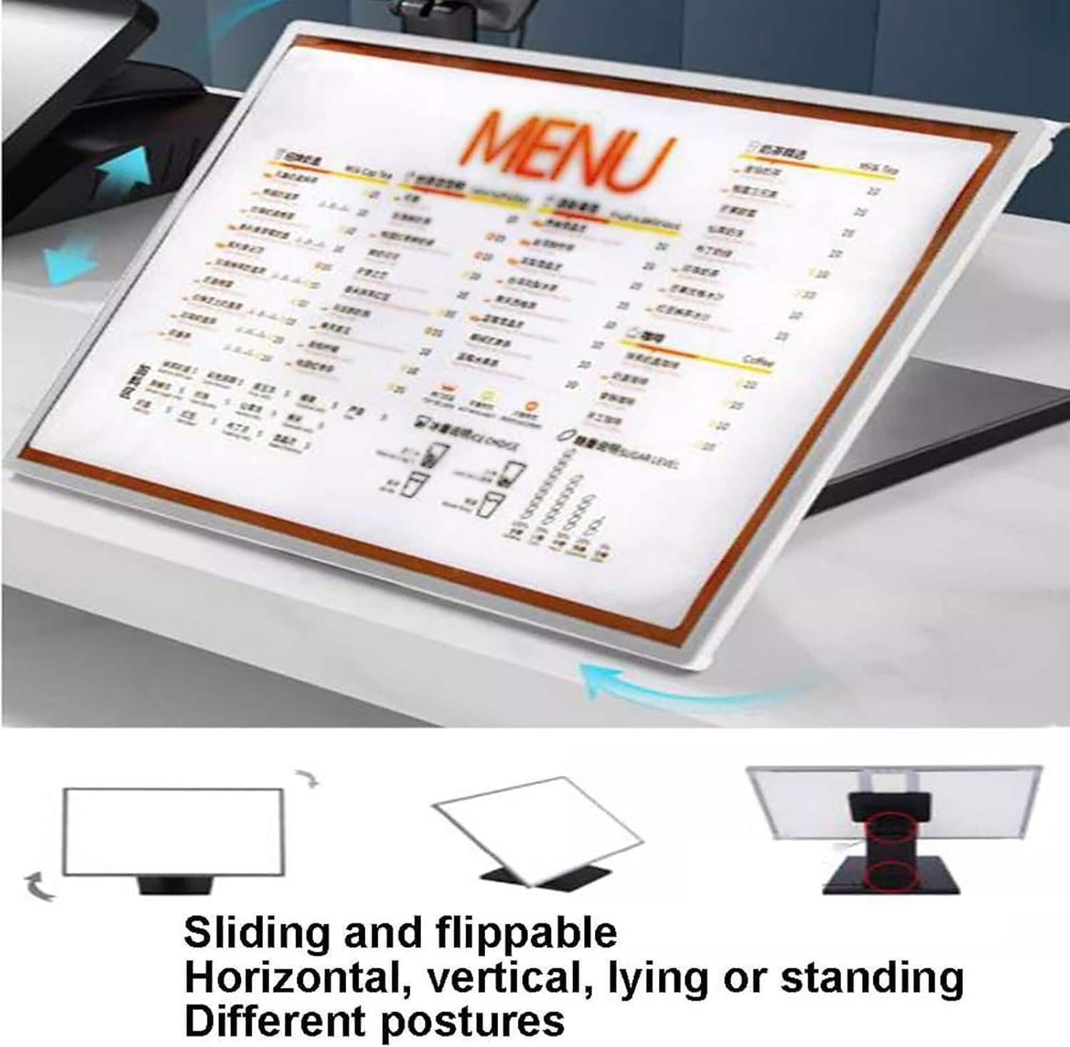 Marco de póster de caja de luz LED, pantalla luminosa para tablero de menú con soporte de metal para publicidad de restaurante, soporte de menú de escritorio, 297 x 420 mm