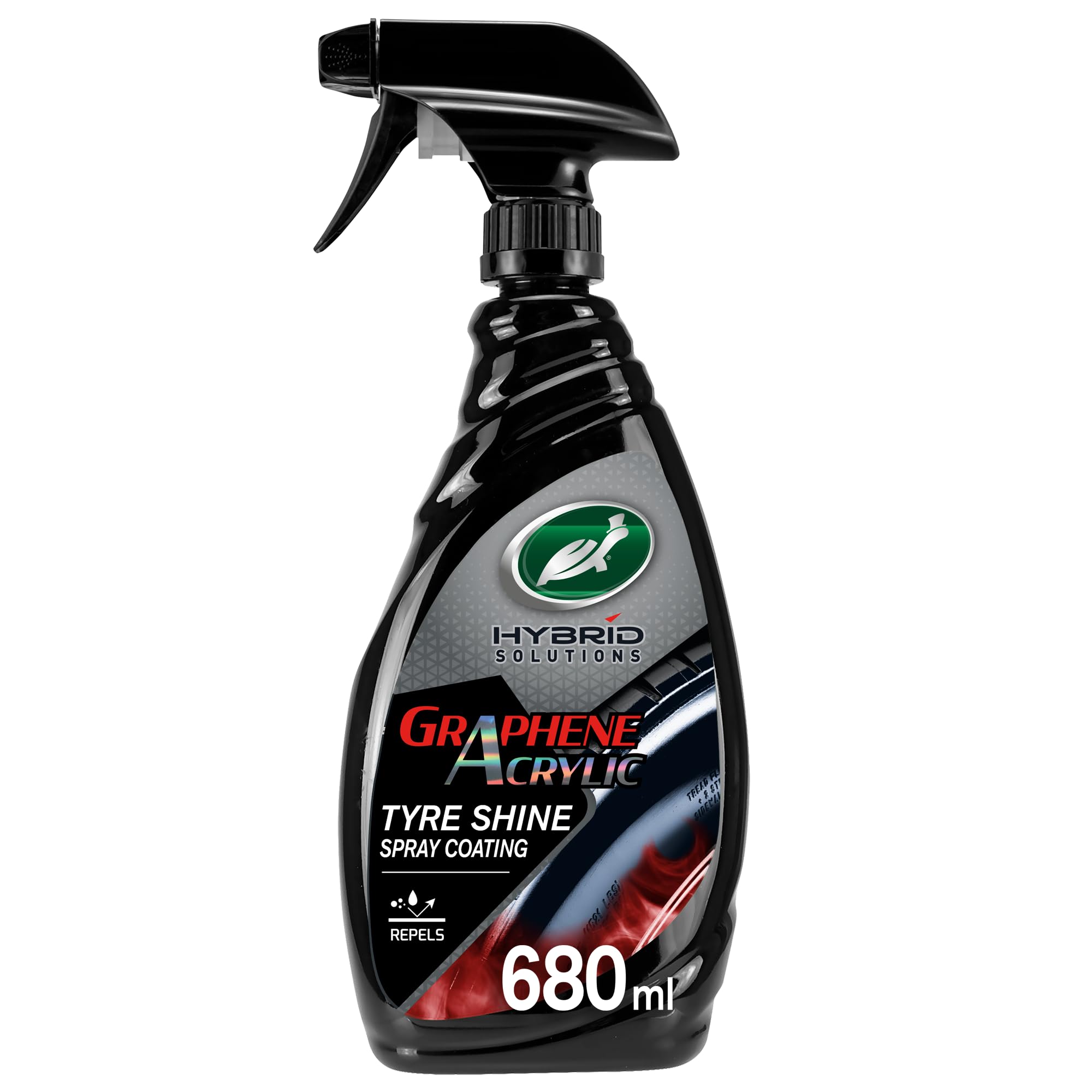 Turtle Wax Hybrid Solutions Graphene-Acryl Reifen-Shine Spray, 680 ml, 1 Packung, Kein Spritzen, Langanhaltender, Tiefer, Schwarzer Glanz, UV-Schutz und Schmutzabweisend